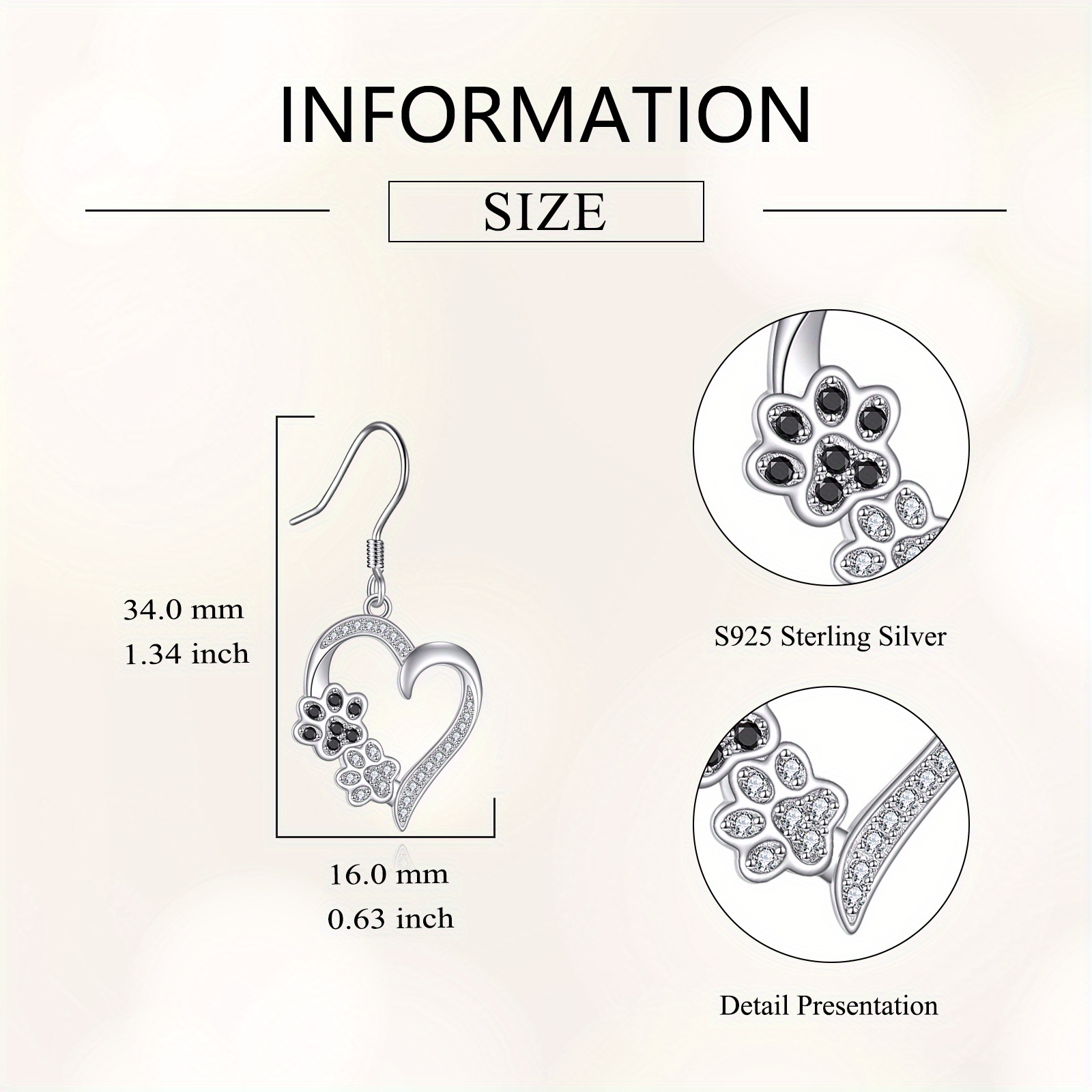 Women's 925 Sterling Silvery Paw Print Dangle Earrings, Gift